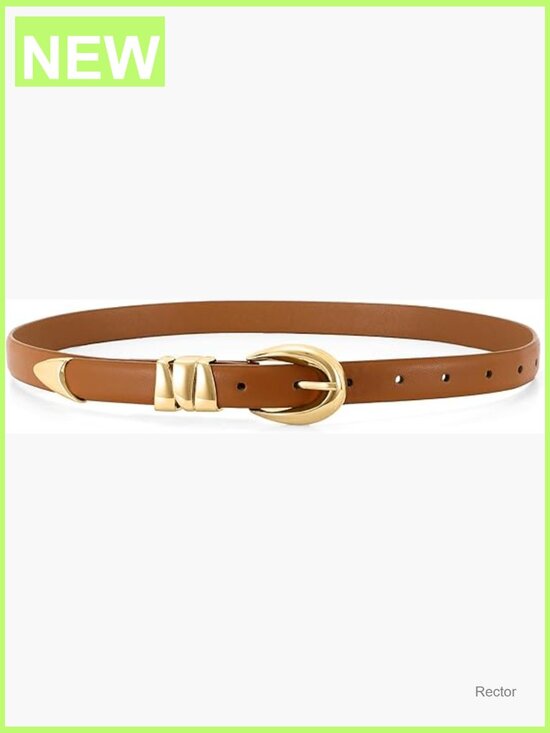 Women\'s Skinny PU Leather Belt with Gold Metal Buckle main image 5